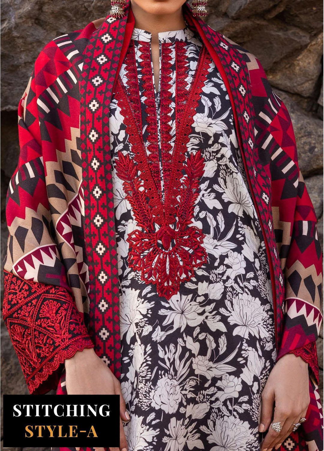 Zainab Chottani Embroidered Herringbone Suits Unstitched 3 Piece ZC23WS D3 Asna - Winter Collection
