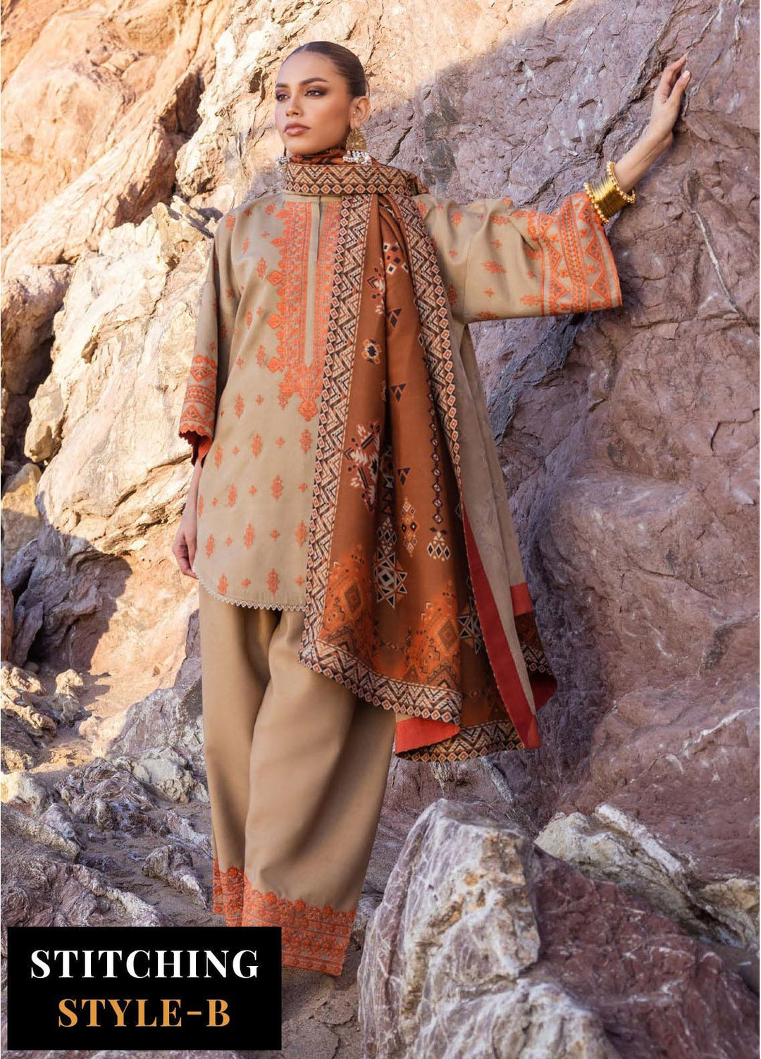 Zainab Chottani Embroidered Herringbone Suits Unstitched 3 Piece ZC23WS D6 Azal - Winter Collection
