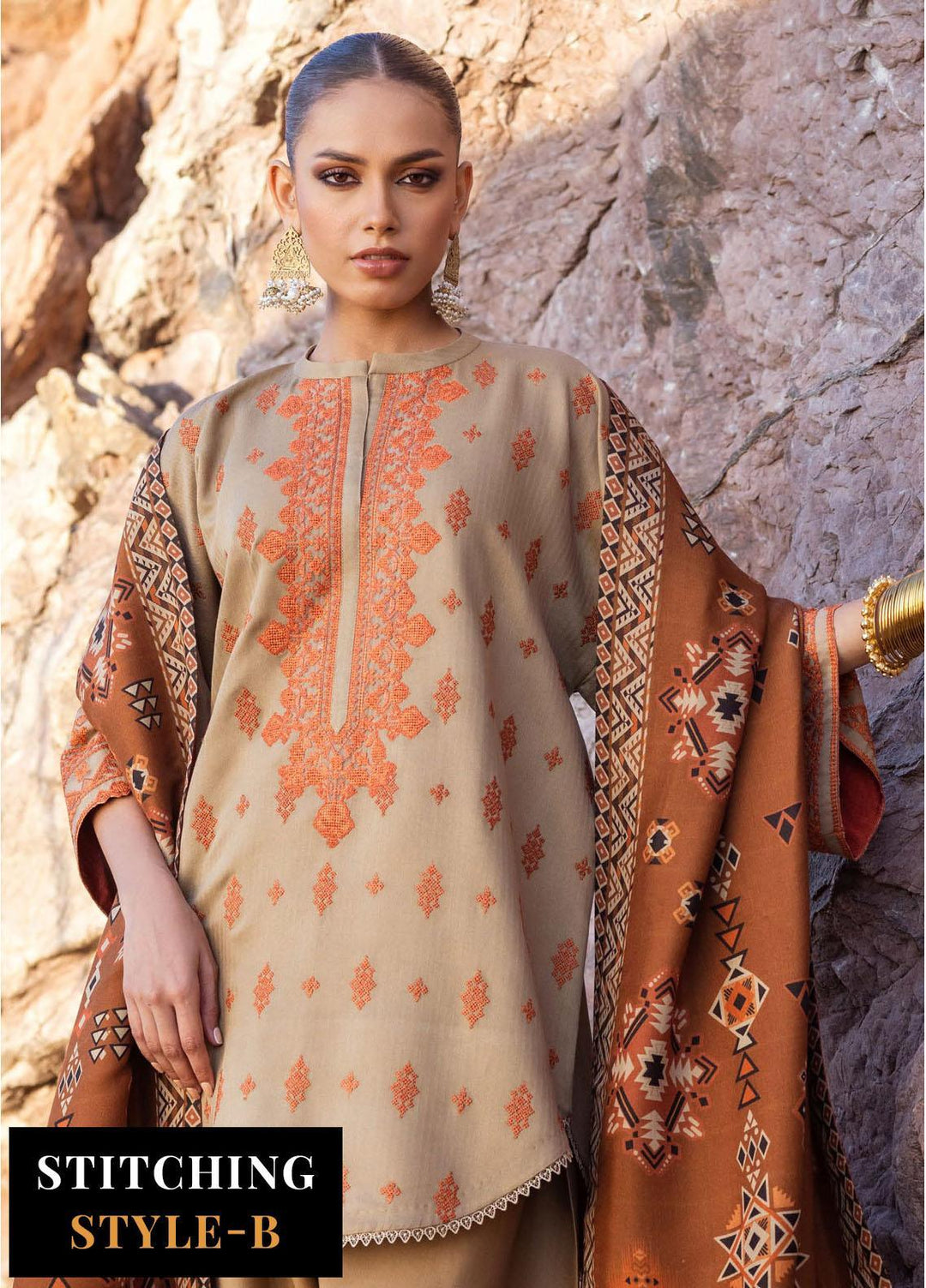 Zainab Chottani Embroidered Herringbone Suits Unstitched 3 Piece ZC23WS D6 Azal - Winter Collection