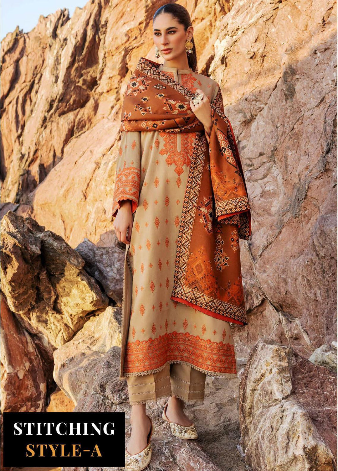 Zainab Chottani Embroidered Herringbone Suits Unstitched 3 Piece ZC23WS D6 Azal - Winter Collection