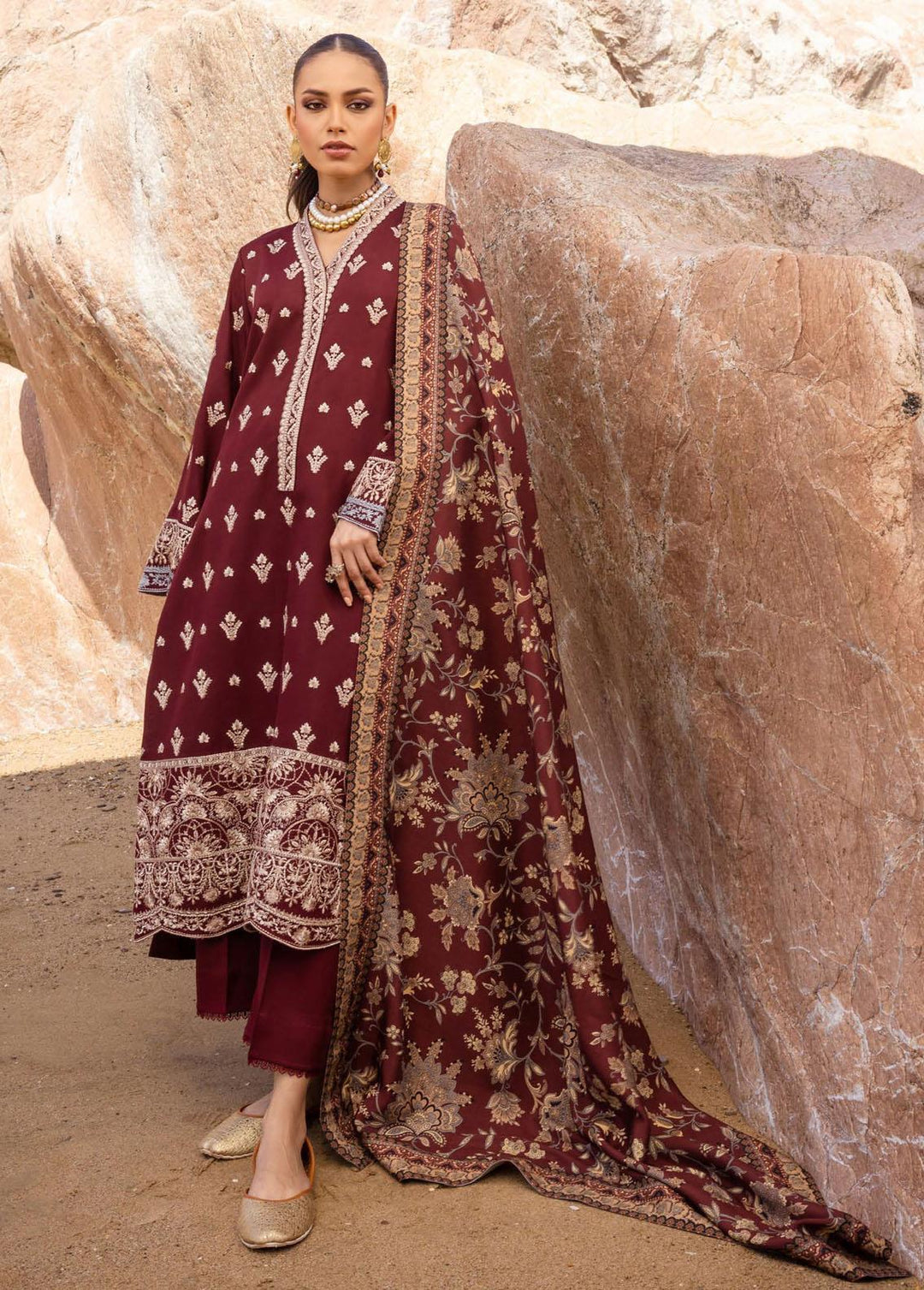 Zainab Chottani Embroidered Herringbone Suits Unstitched 3 Piece ZC23WS D7 Guzel - Winter Collection