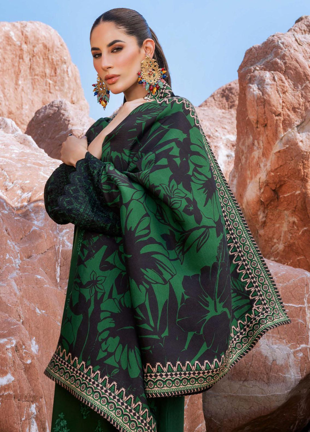 Zainab Chottani Embroidered Herringbone Suits Unstitched 3 Piece ZC23WS D8 Elif - Winter Collection