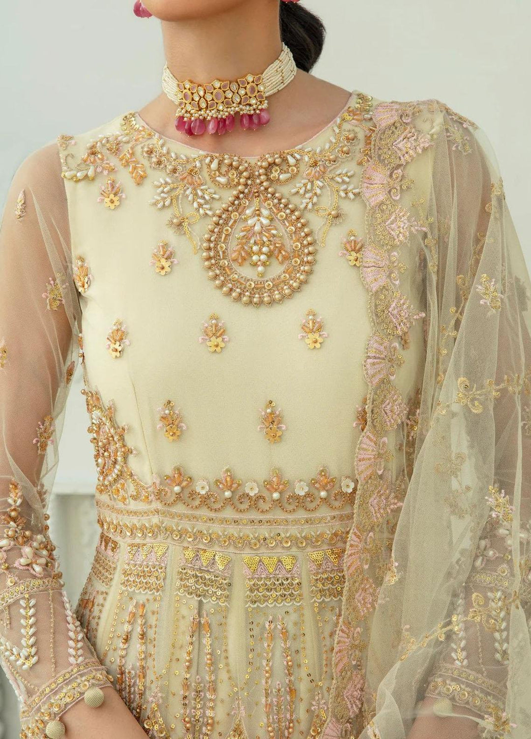 Zainab Fareedi Embroidered Net Suits Unstitched 3 Piece ZNF23LF Rosa ZF004 - Luxury Festive Collection