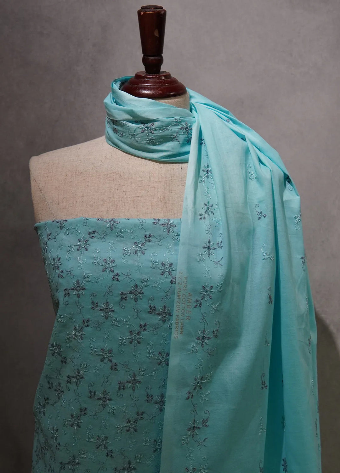 Zam Zam Chikankari Lawn Suit Unstitched 3 Piece ZMZ24C Blue - Summer Collection