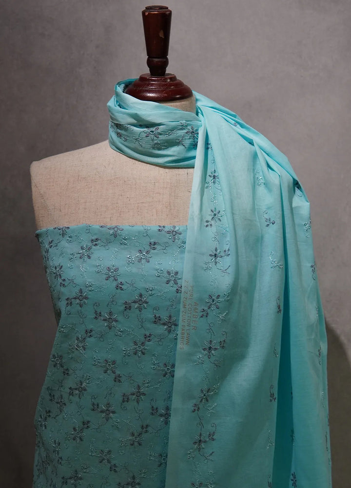 Zam Zam Chikankari Lawn Suit Unstitched 3 Piece ZMZ24C Blue - Summer Collection