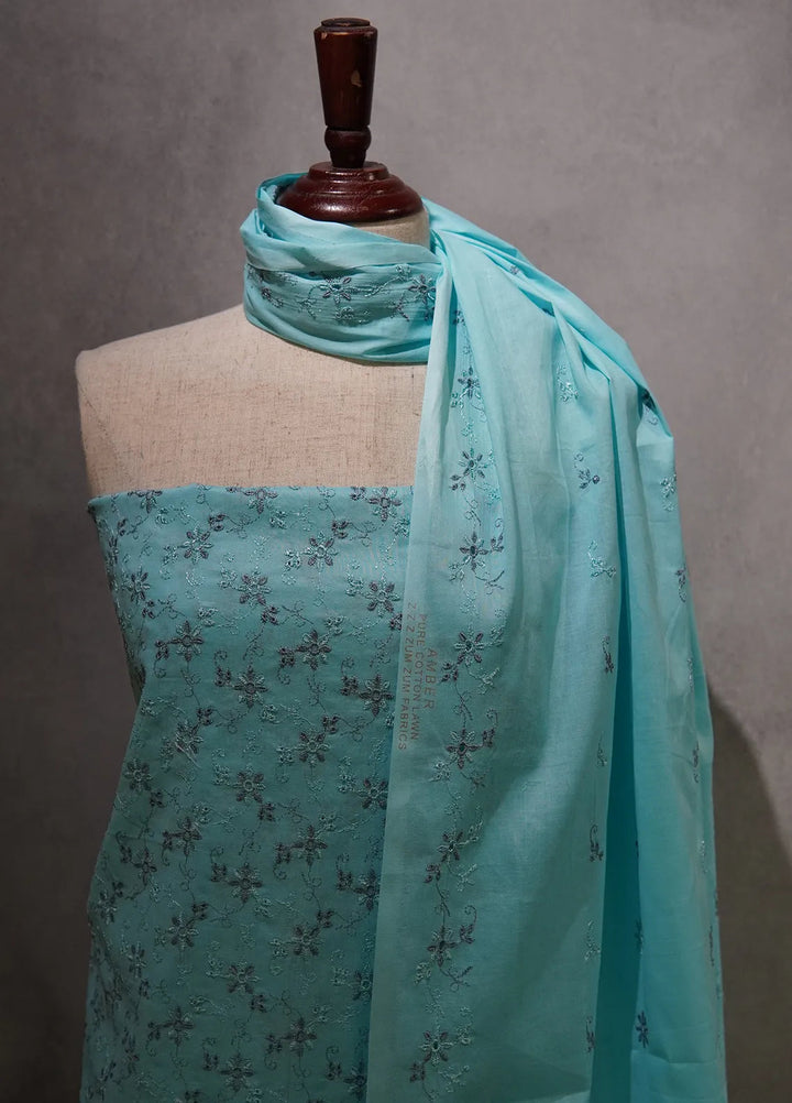 Zam Zam Chikankari Lawn Suit Unstitched 3 Piece ZMZ24C Blue - Summer Collection