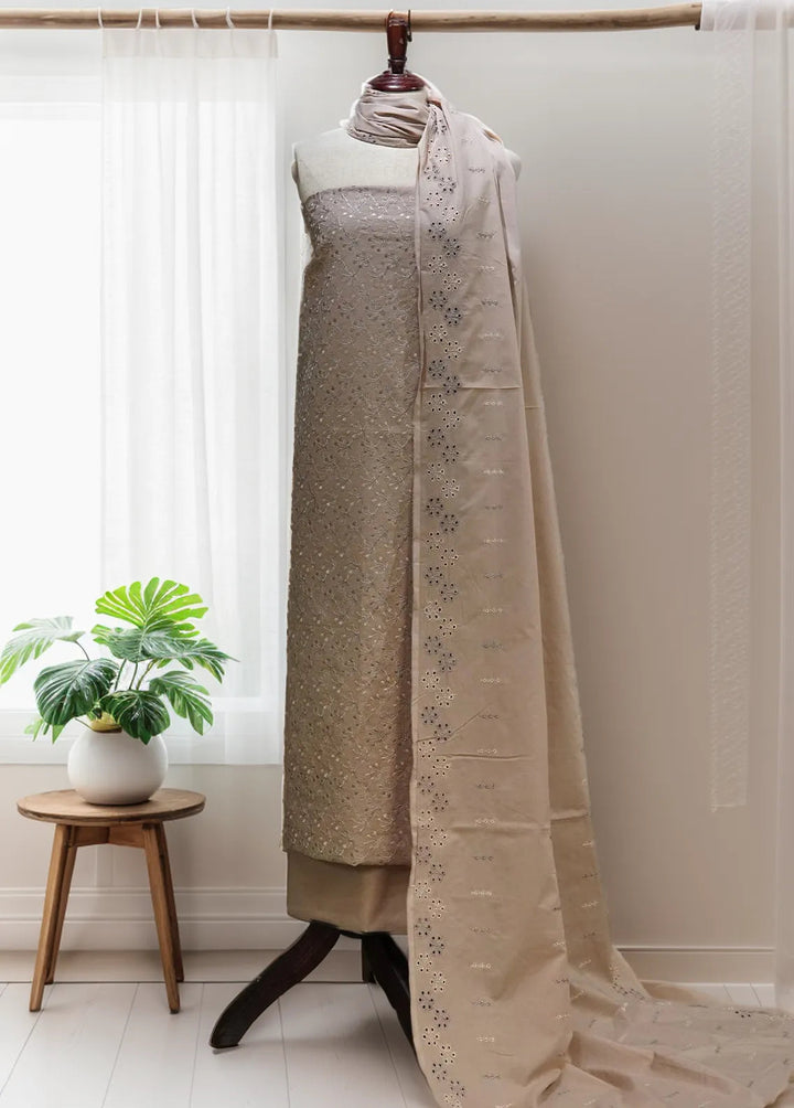 Zam Zam Chikankari Lawn Suit Unstitched 3 Piece ZMZ24C Brown - Summer Collection