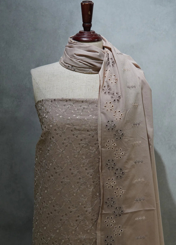 Zam Zam Chikankari Lawn Suit Unstitched 3 Piece ZMZ24C Brown - Summer Collection