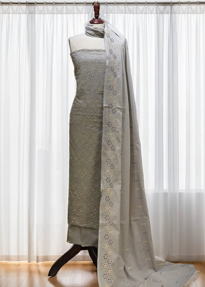 Zam Zam Chikankari Lawn Suit Unstitched 3 Piece ZMZ24C Grey - Summer Collection