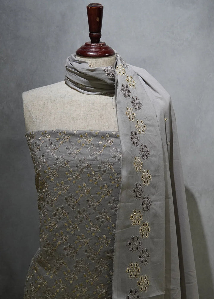 Zam Zam Chikankari Lawn Suit Unstitched 3 Piece ZMZ24C Grey - Summer Collection