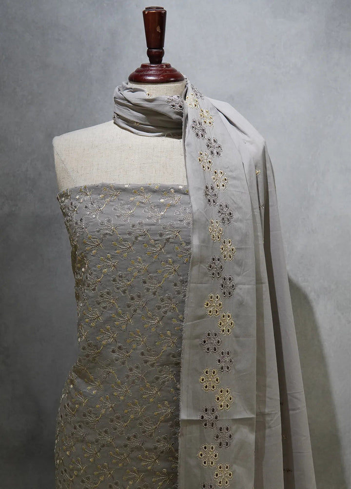 Zam Zam Chikankari Lawn Suit Unstitched 3 Piece ZMZ24C Grey - Summer Collection