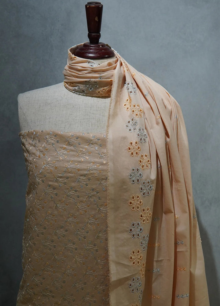Zam Zam Chikankari Lawn Suit Unstitched 3 Piece ZMZ24C Peach - Summer Collection