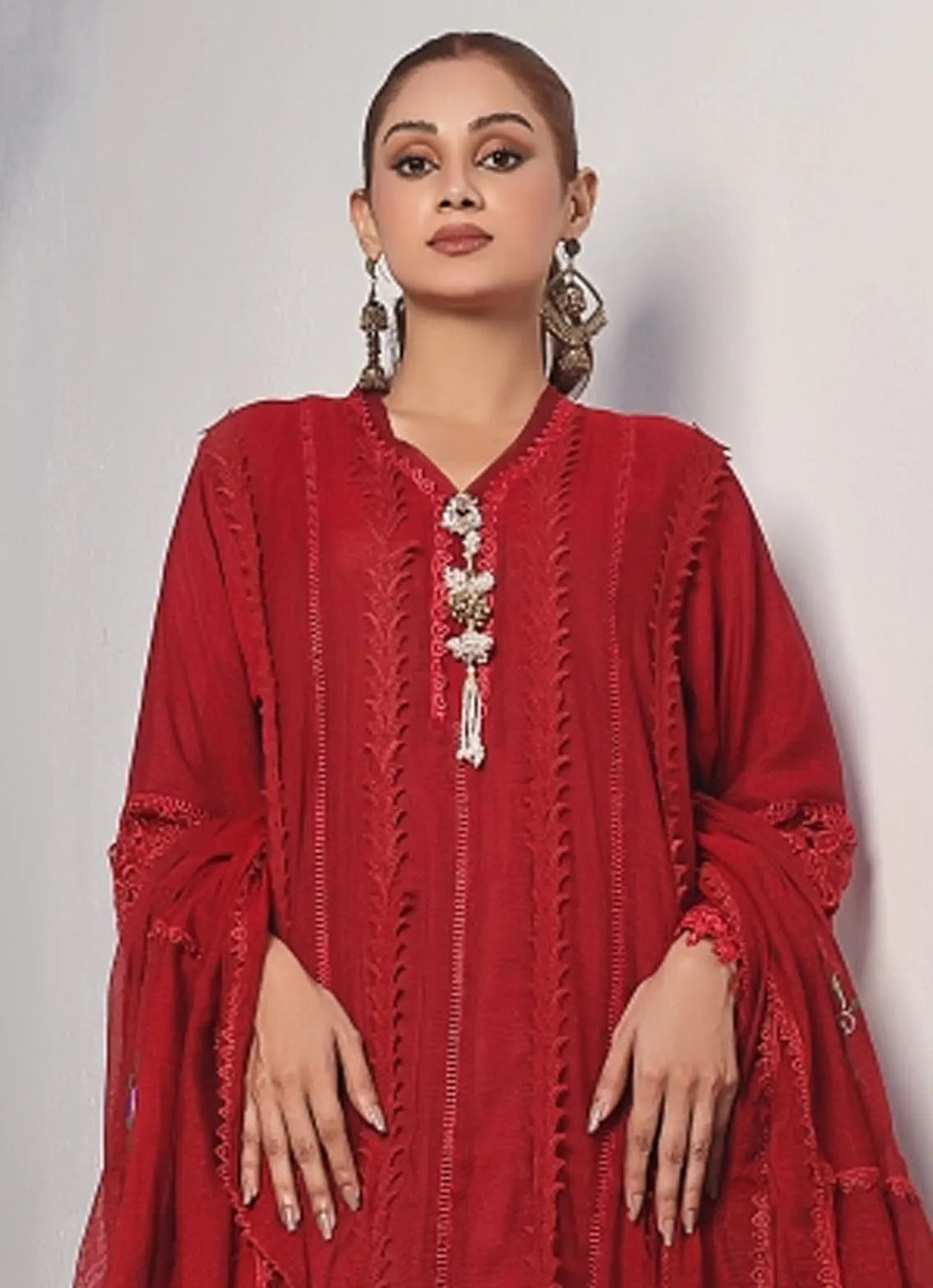 Zainab Hasan Pret Embriodered cotton net 3 Piece Crimson ZHS-33-R
