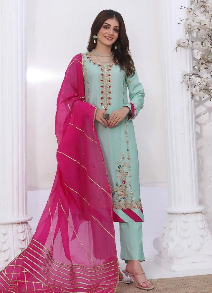 Zainab Hasan Pret Embriodered Korean Silk 3 Piece Iris ZHF-90