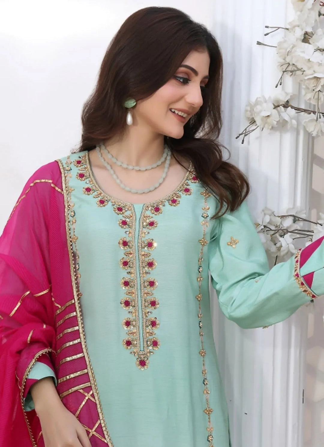 Zainab Hasan Pret Embriodered Korean Silk 3 Piece Iris ZHF-90