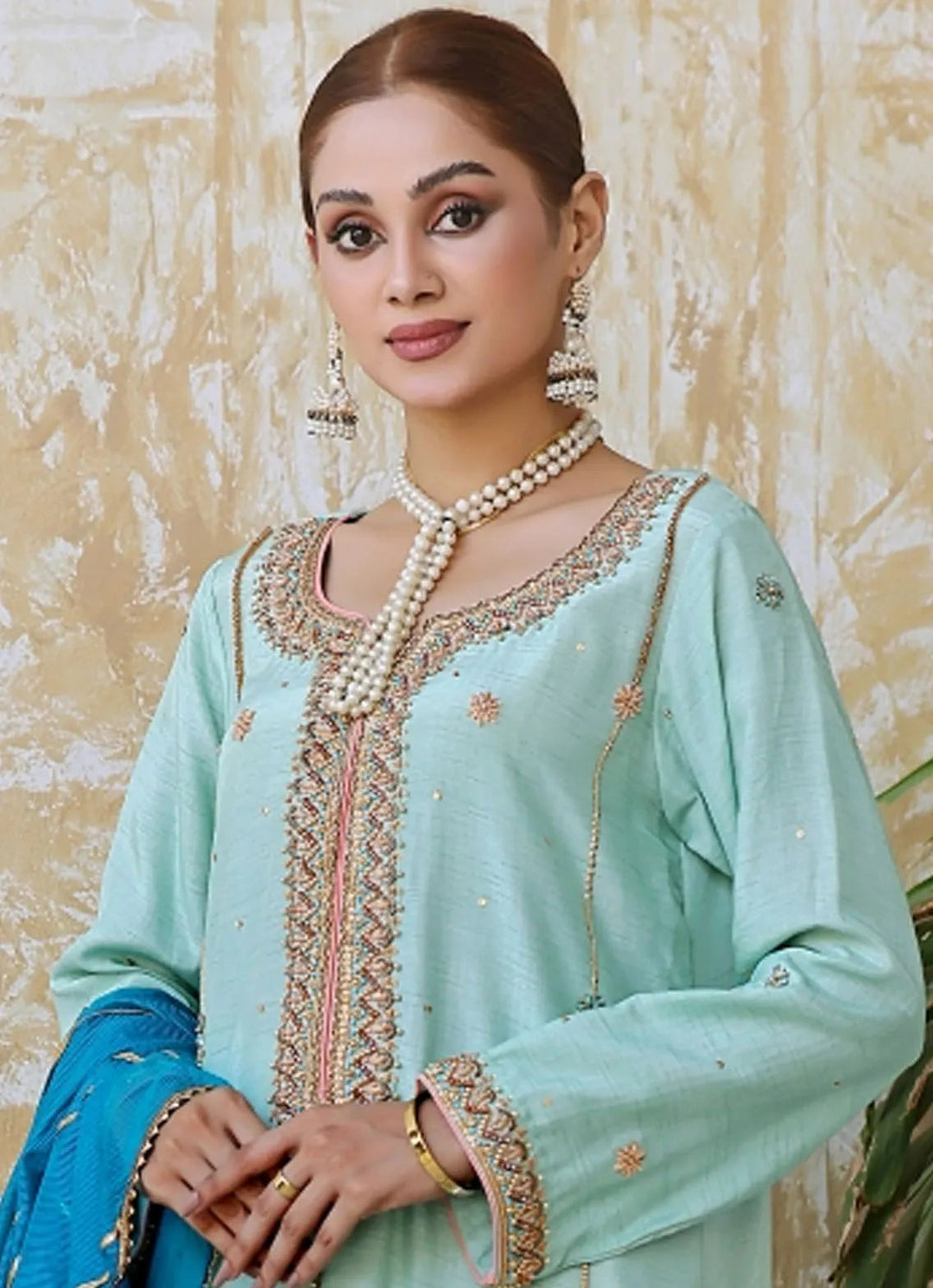 Zainab Hasan Pret Embriodered Korean Silk 3 Piece Shamrock ZHF-128