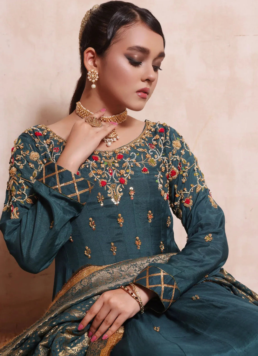 Zainab Hasan Pret Embriodered Raw Silk 3 Piece Afroz ZHF-72-C