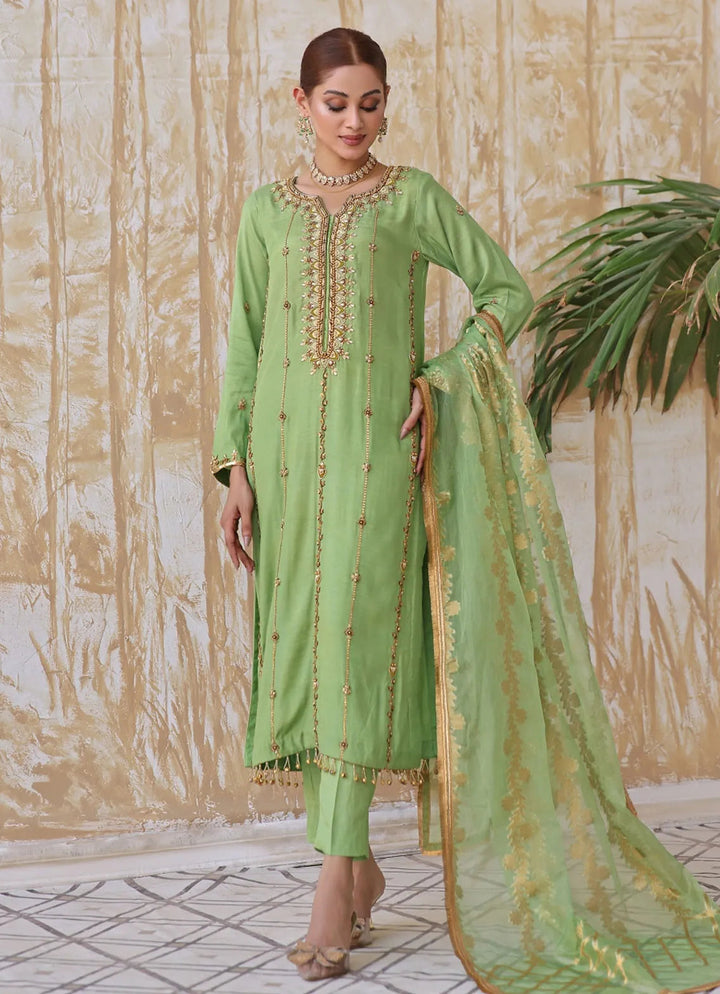 Zainab Hasan Pret Embriodered Raw Silk 3 Piece Dhaani ZHF-132