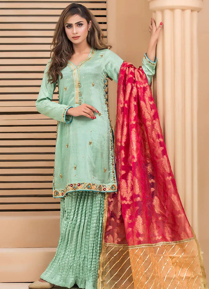 Zainab Hasan Pret Embriodered Raw Silk 3 Piece Ferozi wonder ZHF-41