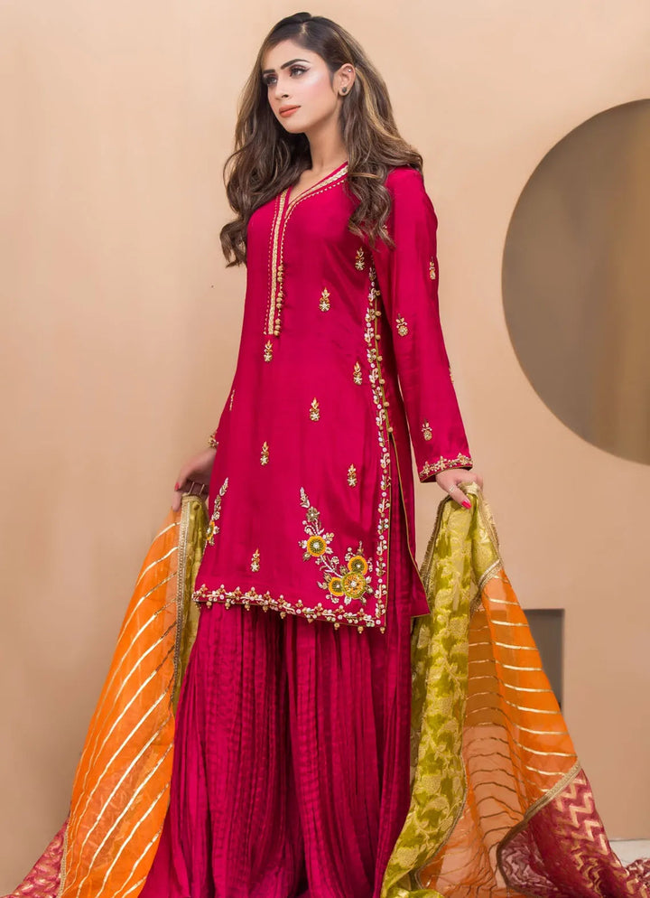 Zainab Hasan Pret Embriodered Raw Silk 3 Piece Passion for pink ZHF-42