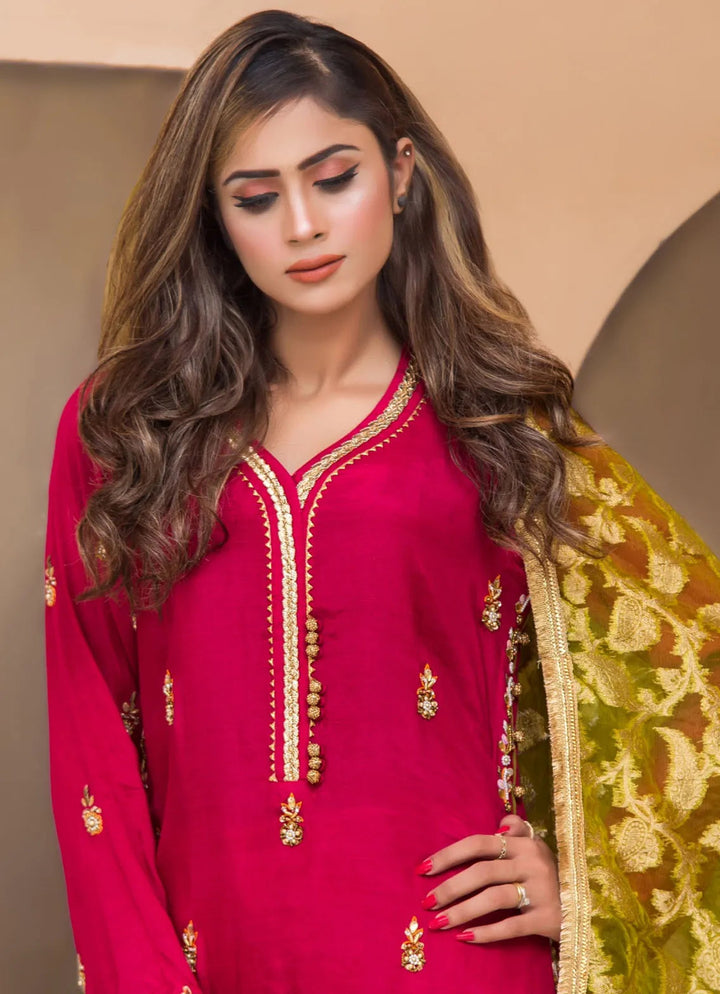 Zainab Hasan Pret Embriodered Raw Silk 3 Piece Passion for pink ZHF-42