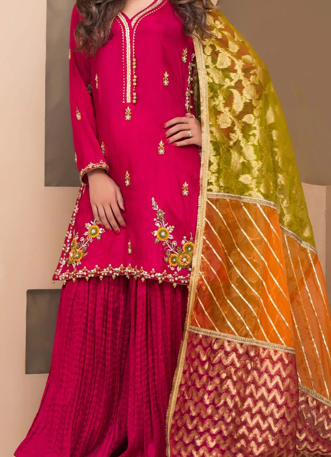 Zainab Hasan Pret Embriodered Raw Silk 3 Piece Passion for pink ZHF-42