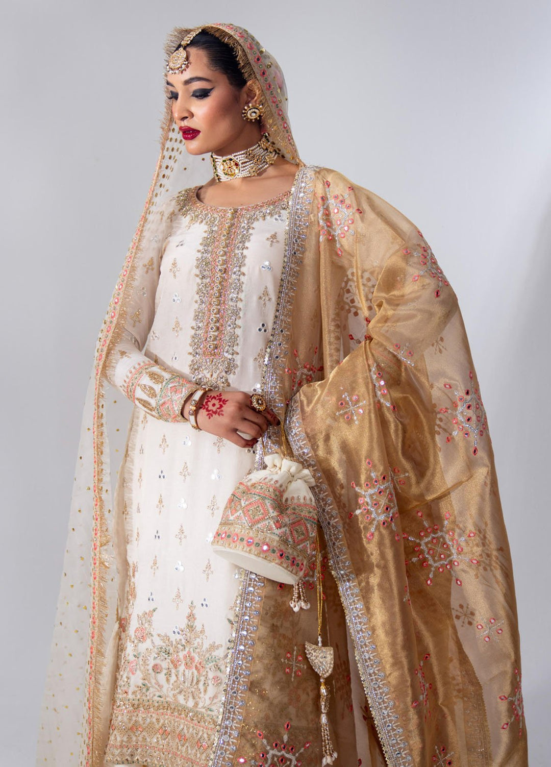 Zar-Bano by Scherezade Pret Hand Embellished N Embroidered Korean Rawsilk 3 Piece Suit Chandni-A