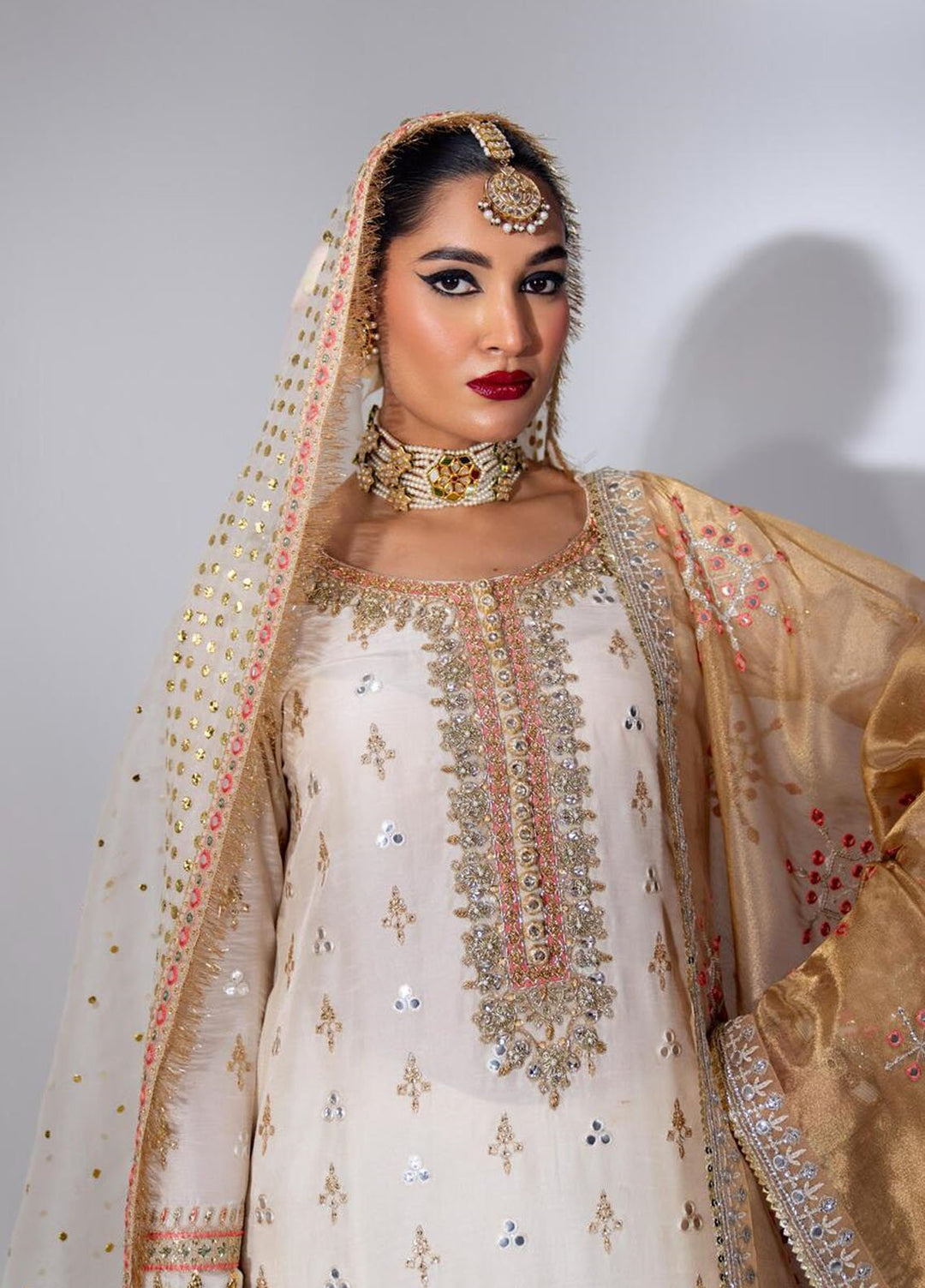 Zar-Bano by Scherezade Pret Hand Embellished N Embroidered Korean Rawsilk 3 Piece Suit Chandni-A