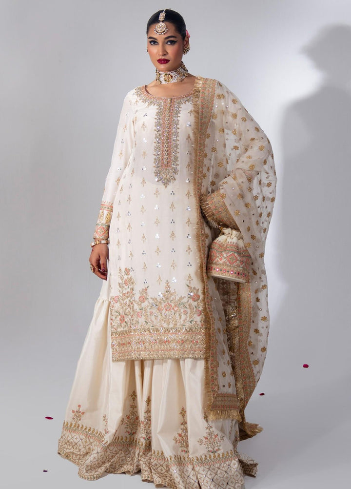 Zar-Bano by Scherezade Pret Hand Embellished N Embroidered Korean Rawsilk 3 Piece Suit Chandni-B