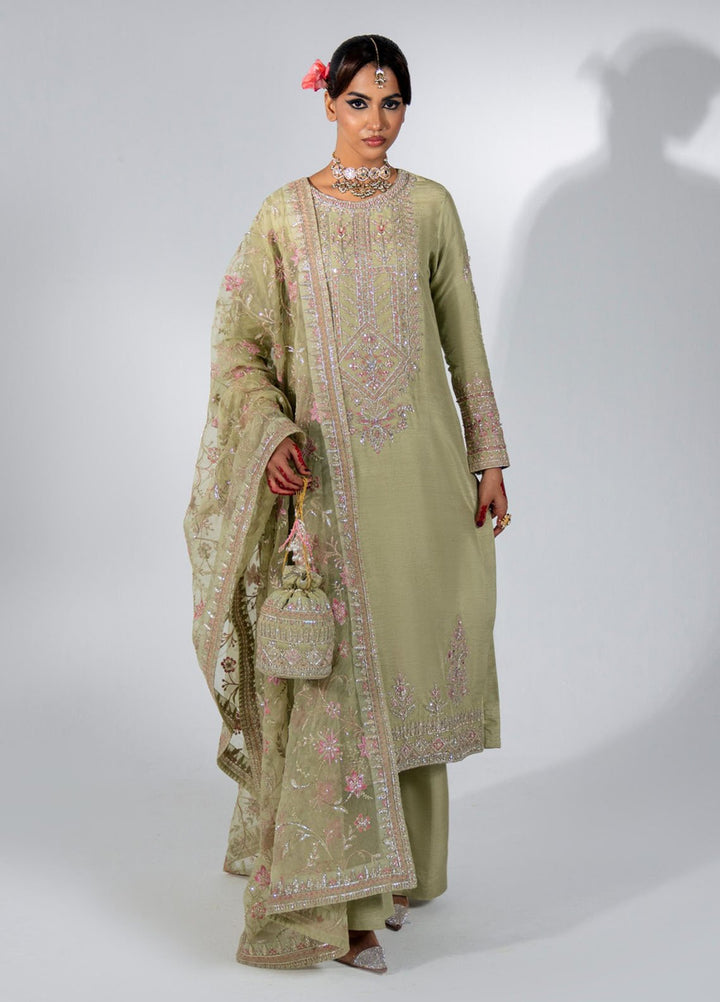 Zar-Bano by Scherezade Pret Hand Embellished N Embroidered Korean Rawsilk 3 Piece Suit Heer