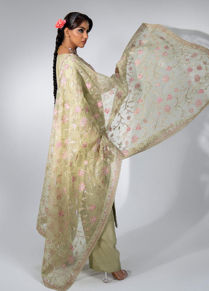 Zar-Bano by Scherezade Pret Hand Embellished N Embroidered Korean Rawsilk 3 Piece Suit Heer