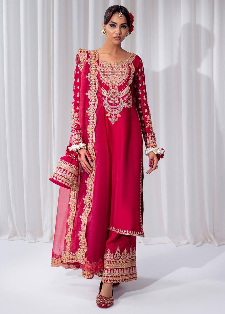 Zar-Bano by Scherezade Pret Hand Embellished N Embroidered Korean Rawsilk 3 Piece Suit Meher