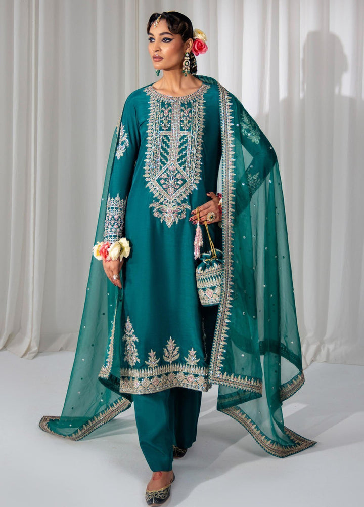 Zar-Bano by Scherezade Pret Hand Embellished N Embroidered Korean Rawsilk 3 Piece Suit Shama