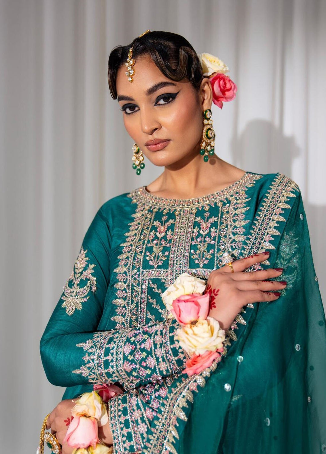 Zar-Bano by Scherezade Pret Hand Embellished N Embroidered Korean Rawsilk 3 Piece Suit Shama