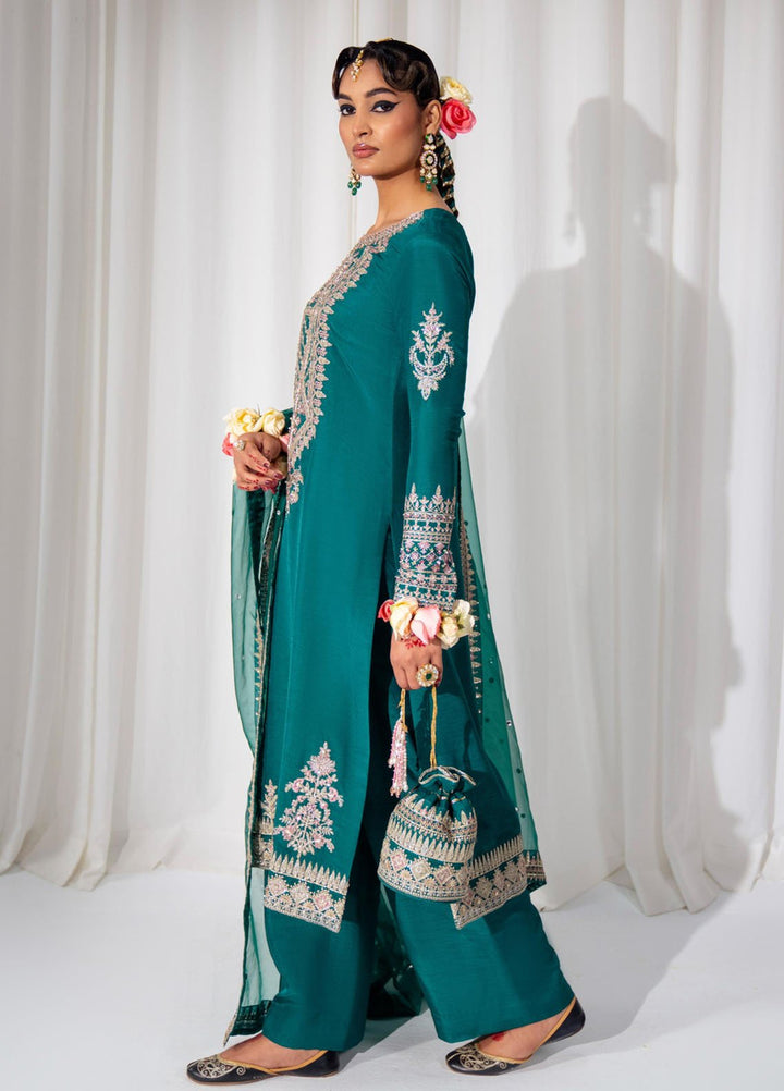 Zar-Bano by Scherezade Pret Hand Embellished N Embroidered Korean Rawsilk 3 Piece Suit Shama