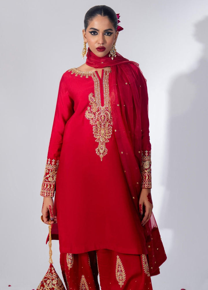 Zar-Bano by Scherezade Pret Hand Embellished N Embroidered Roman Silk 3 Piece Suit Naqsh