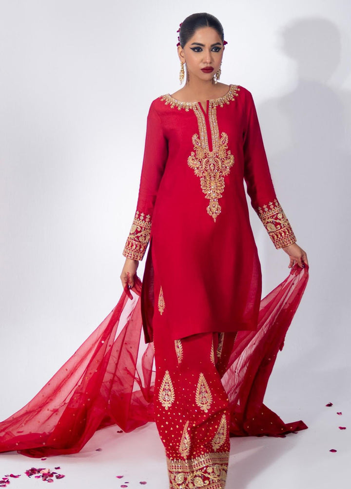 Zar-Bano by Scherezade Pret Hand Embellished N Embroidered Roman Silk 3 Piece Suit Naqsh