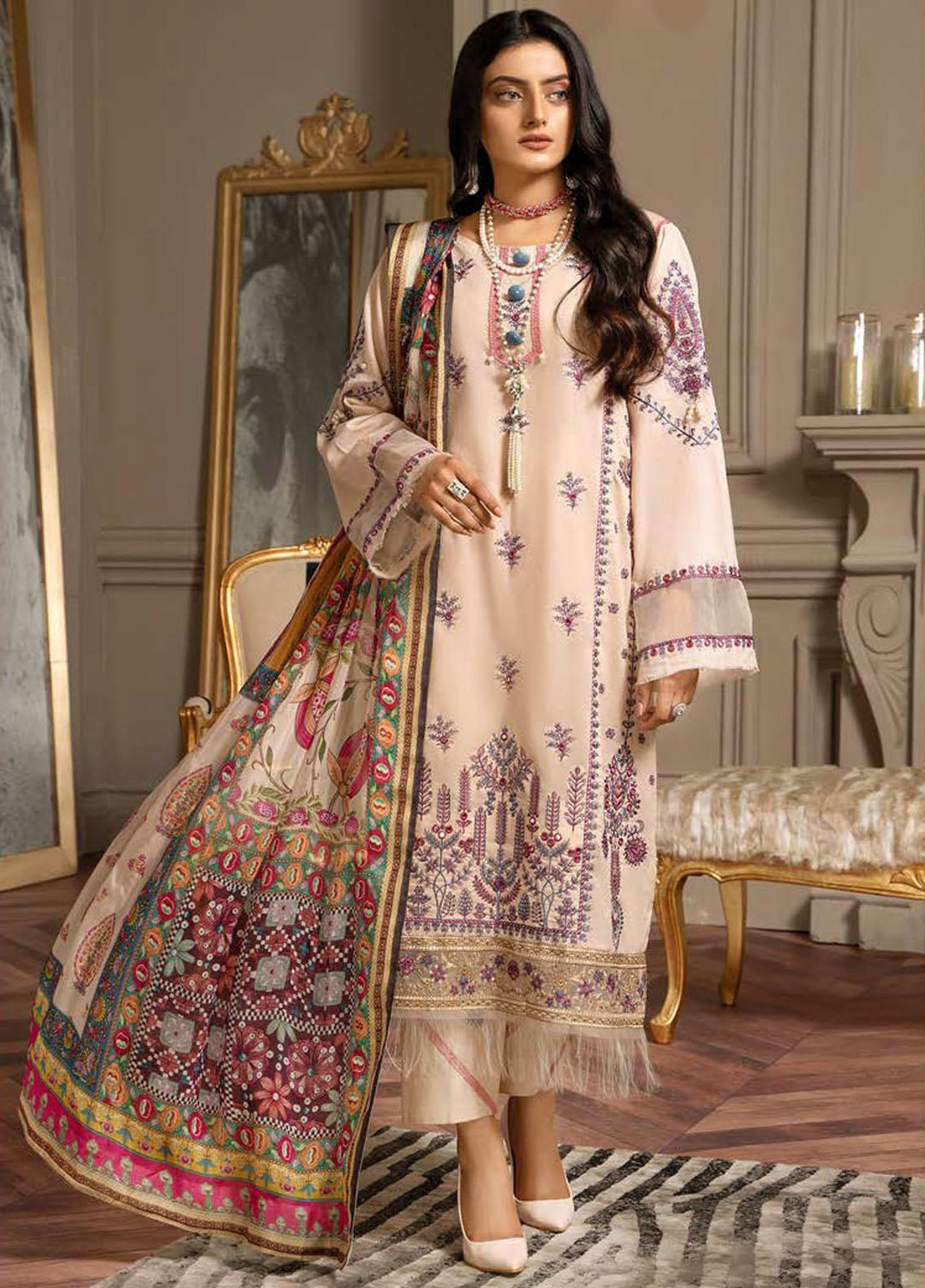 Zar-e-Gul By Zara Ali Embroidered Lawn Suits Unstitched 3 Piece ZRA22ZG ZA 1-B - Festive Collection