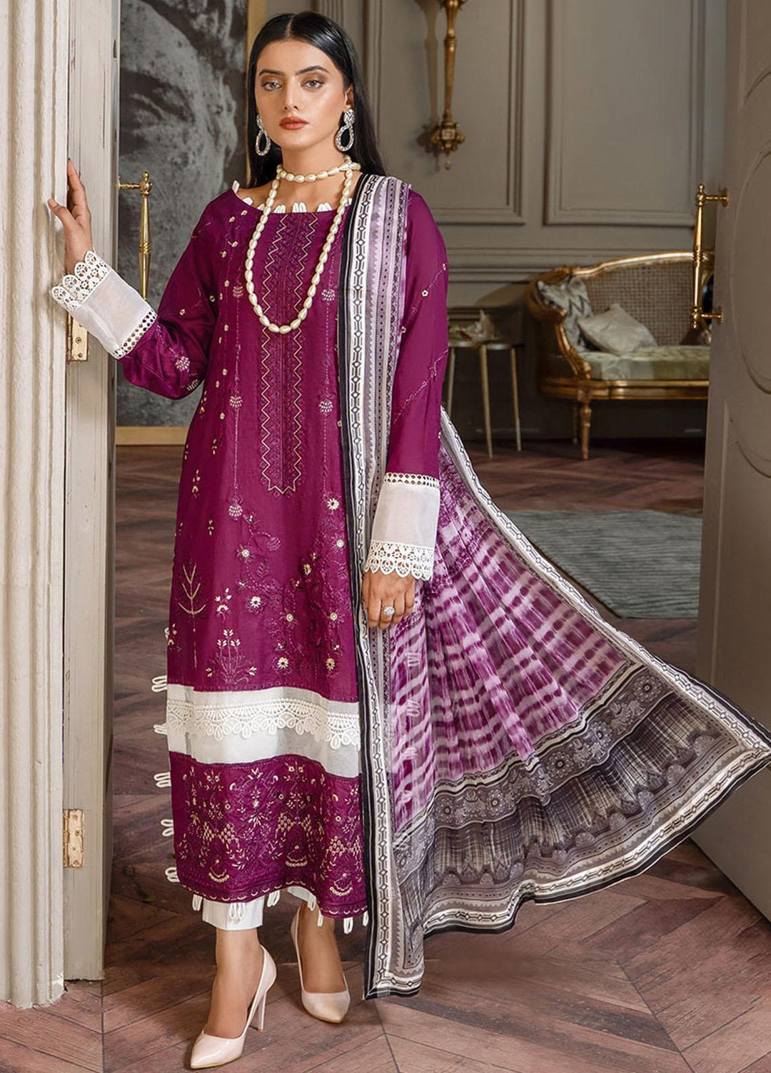 Zar-e-Gul By Zara Ali Embroidered Lawn Suits Unstitched 3 Piece ZRA22ZG ZA 8-A - Festive Collection