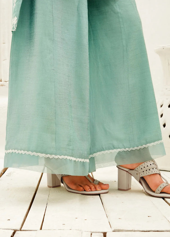 Zar Pret Embroidered Cotton Organza 3 Piece Suit Seafoam