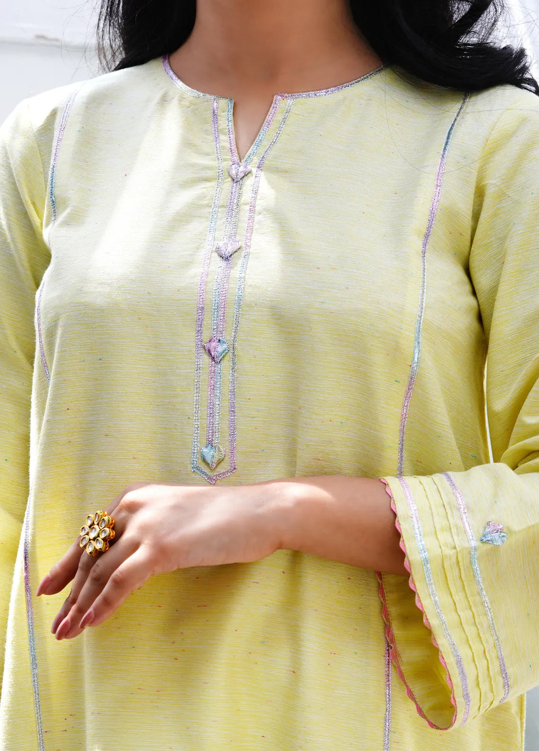 Zar Pret Embroidered Cotton Slub Shirt Daffodils