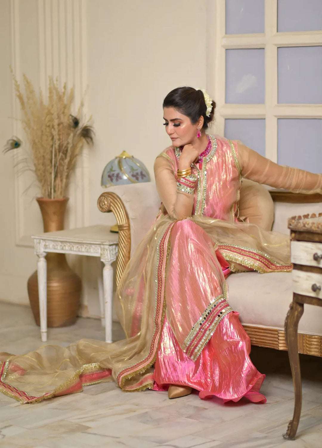 Zar Pret Embroidered Net 3 Piece Suit Gulaabi