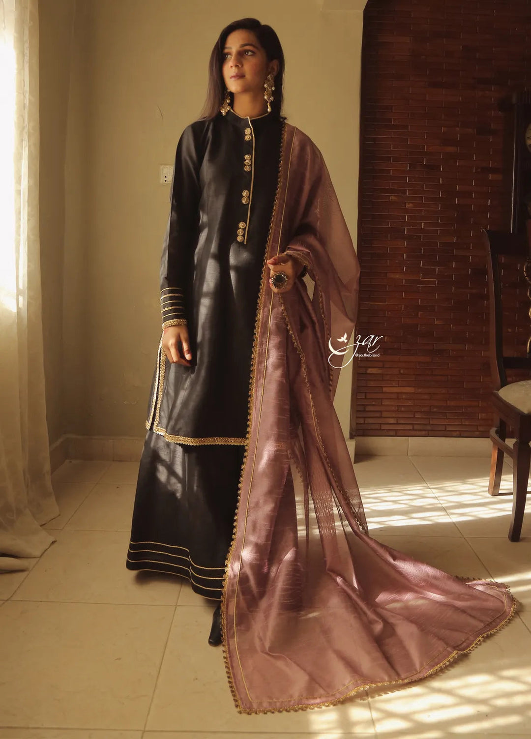 Zar Pret Embroidered Rawsilk 3 Piece Suit Koel