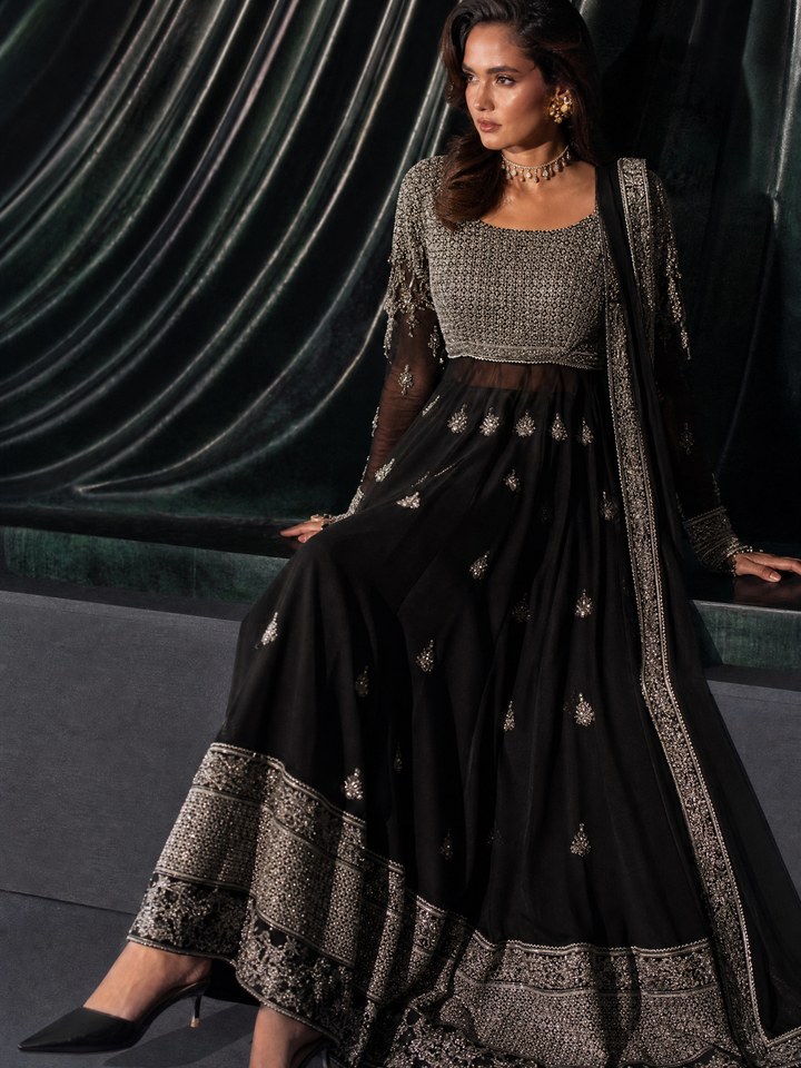 Check In by Zarizaa Embroidered Chiffon 3 Piece Suit ZZ26UCI CLOAK - Festive Collection