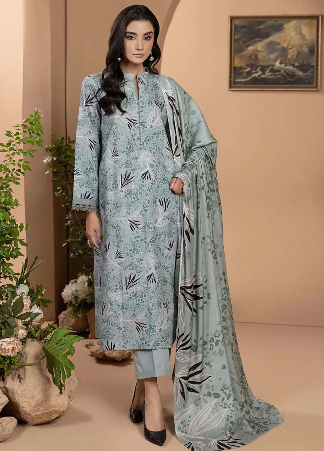 Zara By Humdum Printed Khaddar Suit Unstitched 3 Piece HD24ZK D-01 - Winter Collection