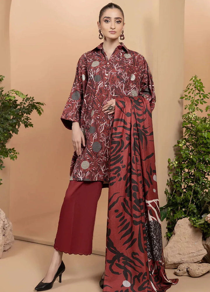 Zara By Humdum Printed Khaddar Suit Unstitched 3 Piece HD24ZK D-02 - Winter Collection