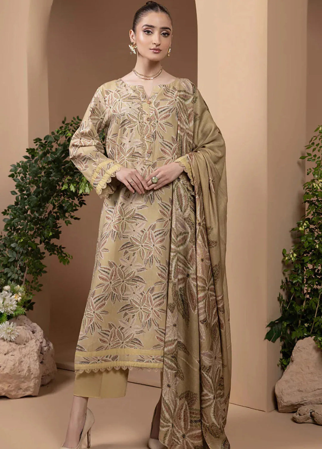 Zara By Humdum Printed Khaddar Suit Unstitched 3 Piece HD24ZK D-03 - Winter Collection