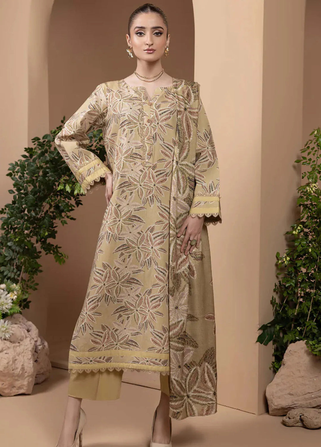 Zara By Humdum Printed Khaddar Suit Unstitched 3 Piece HD24ZK D-03 - Winter Collection