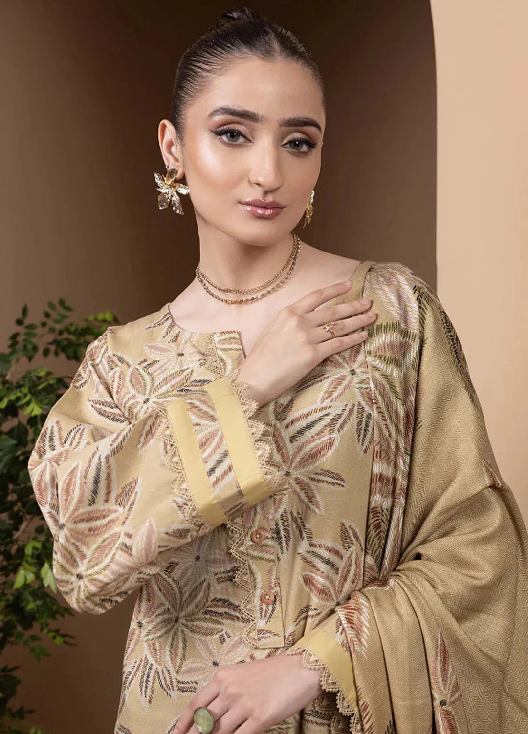 Zara By Humdum Printed Khaddar Suit Unstitched 3 Piece HD24ZK D-03 - Winter Collection