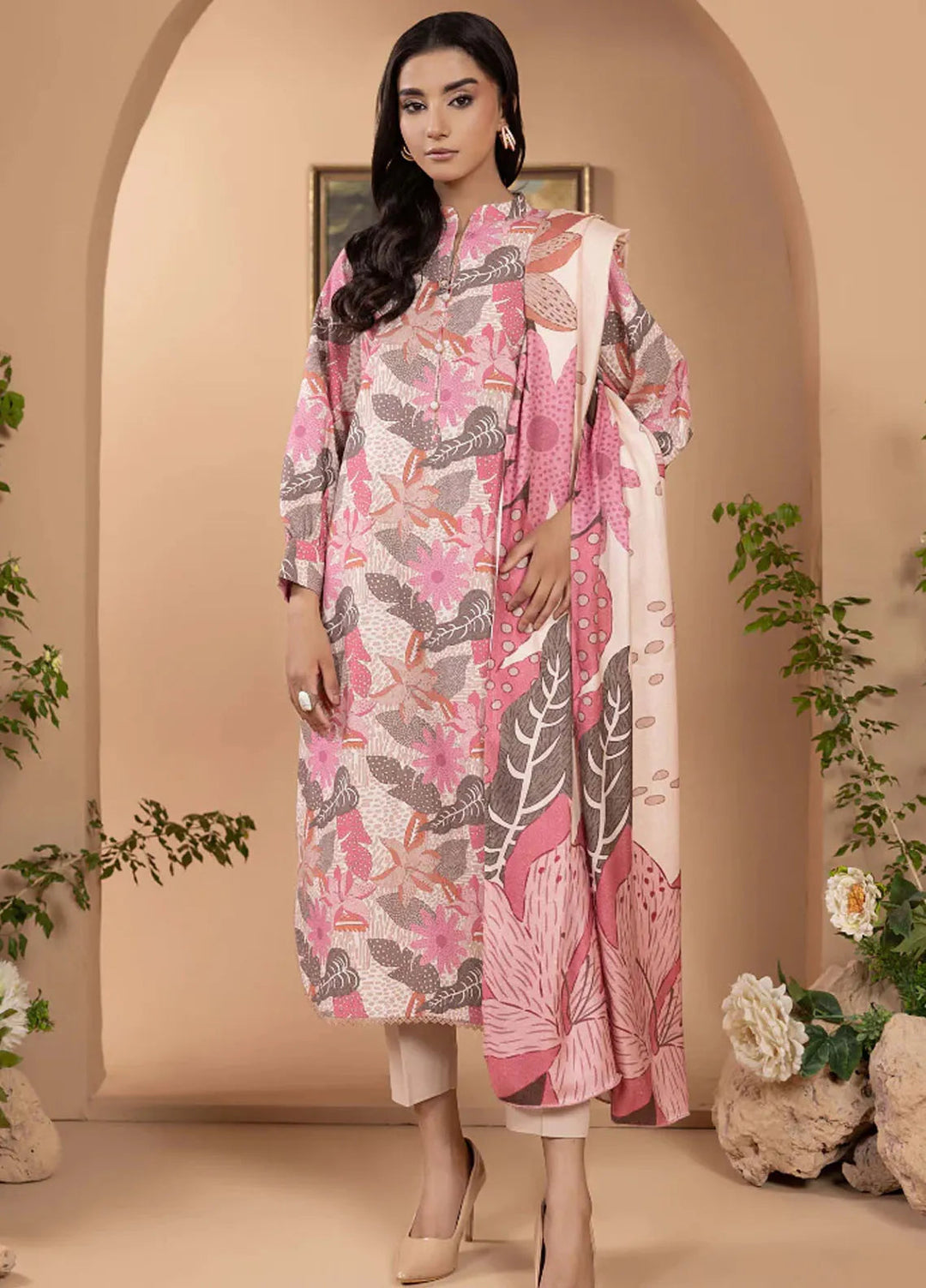 Zara By Humdum Printed Khaddar Suit Unstitched 3 Piece HD24ZK D-09 - Winter Collection